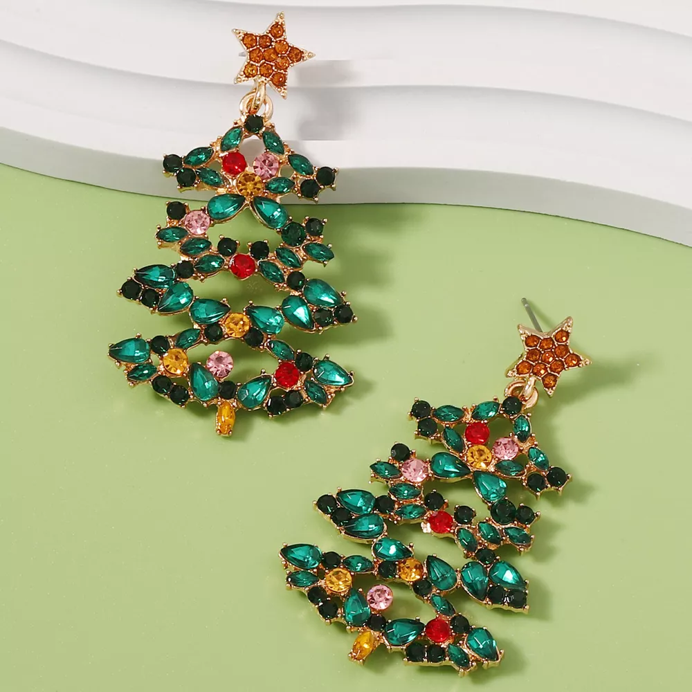 Christmas Tree Earrings with Rhinestones, image 8