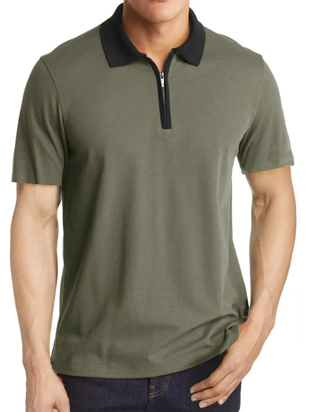 Men's Contrast Collar Quarter-Zip Polo Shirt, image 8