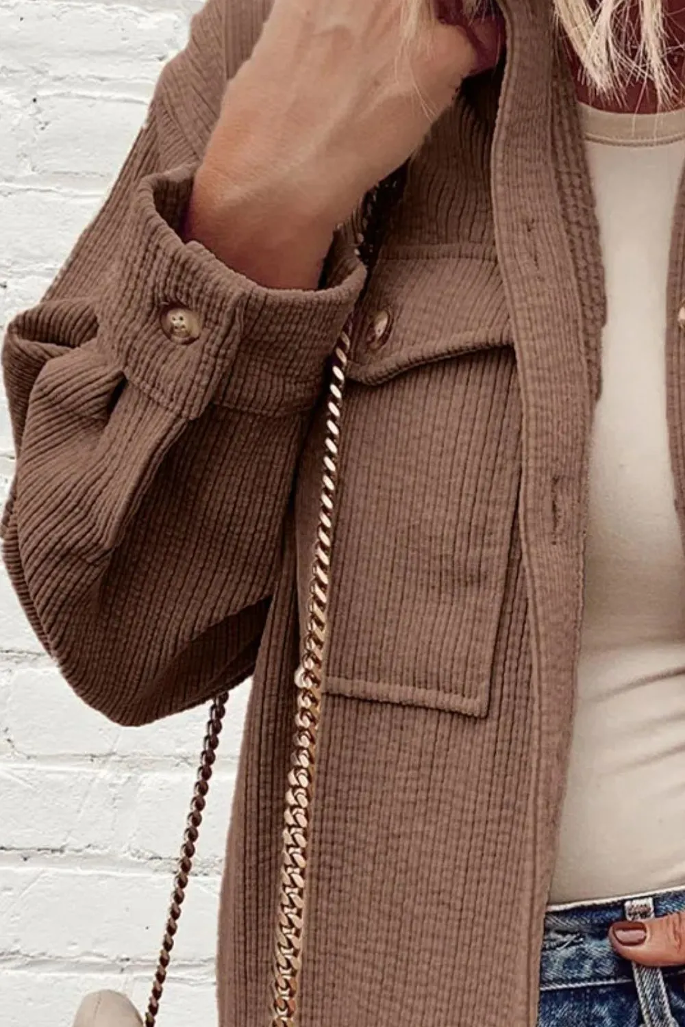 Pocketed Button Up Dropped Shoulder Shacket, image 6