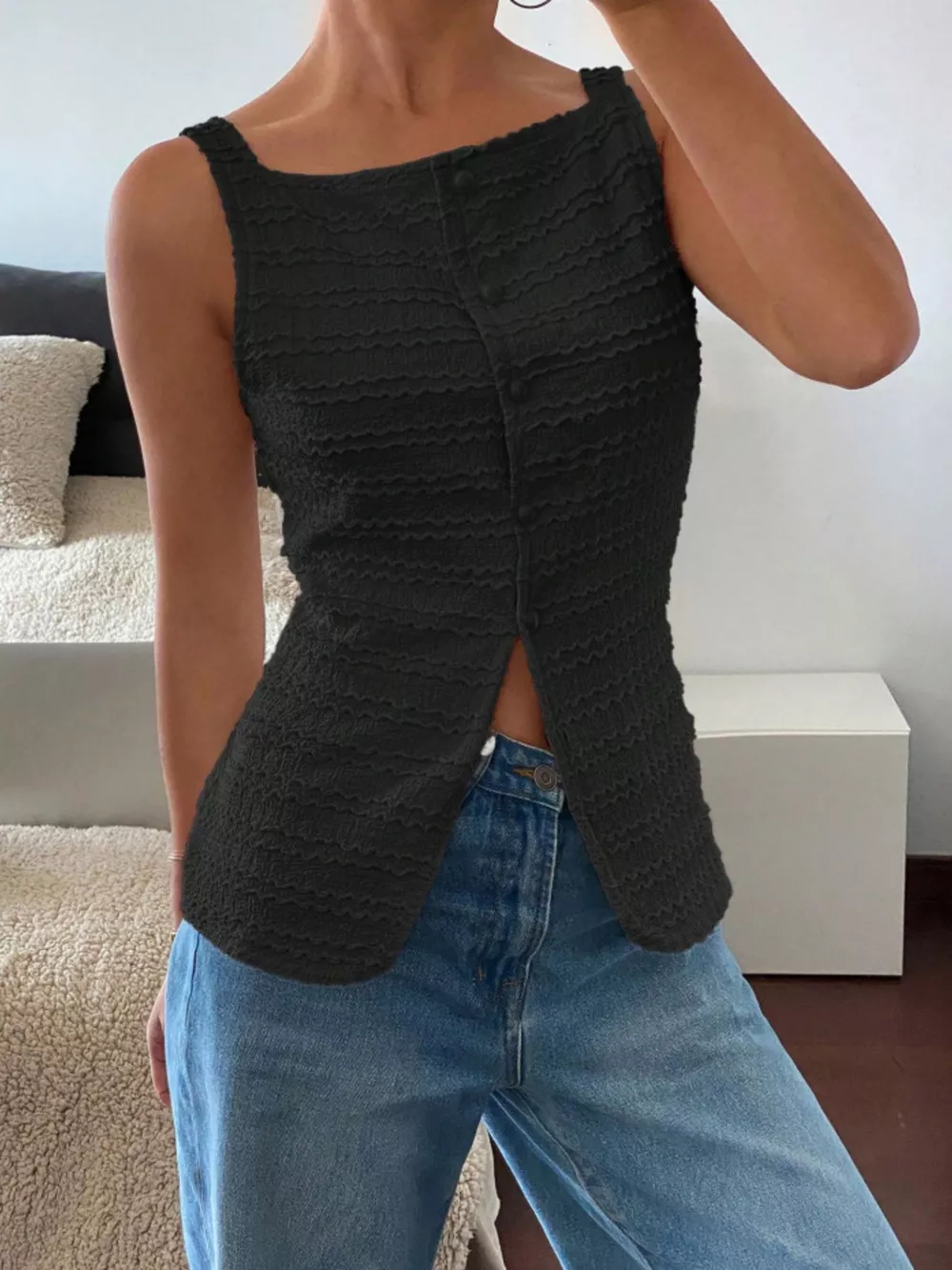 Textured Button-Front Tank, image 27