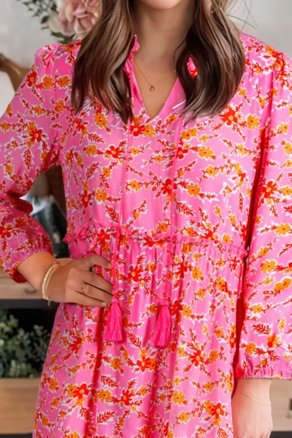 Floral Print Tie Neck Midi Dress, image 3