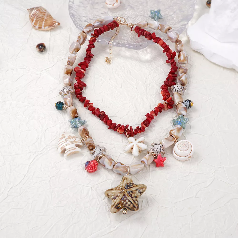 Boho Layered Multi-Strand Beach Shell Charm Necklace, image 6