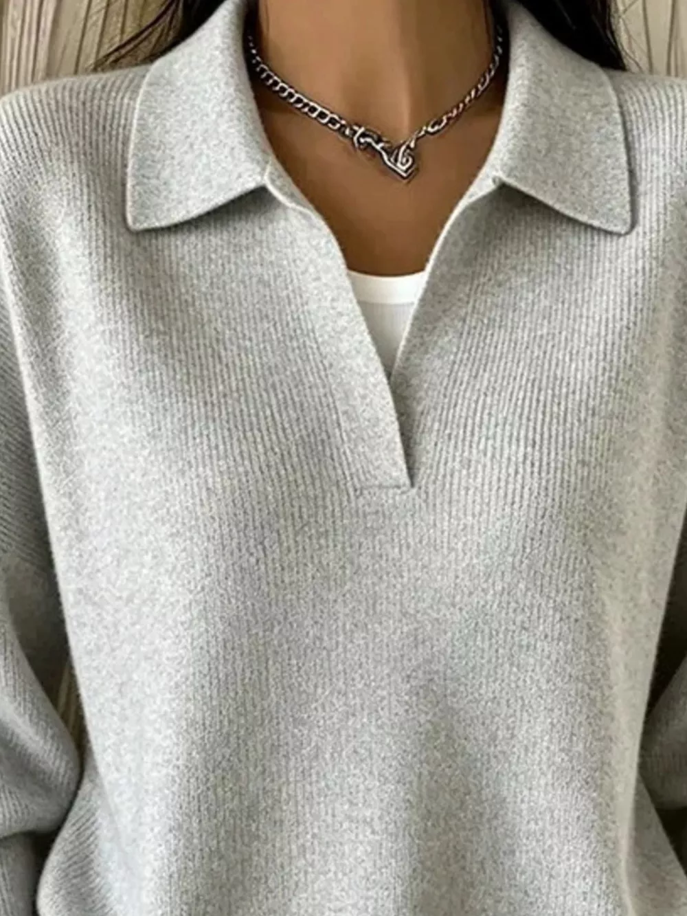 Ribbed Knit Polo Collar Sweater, image 6