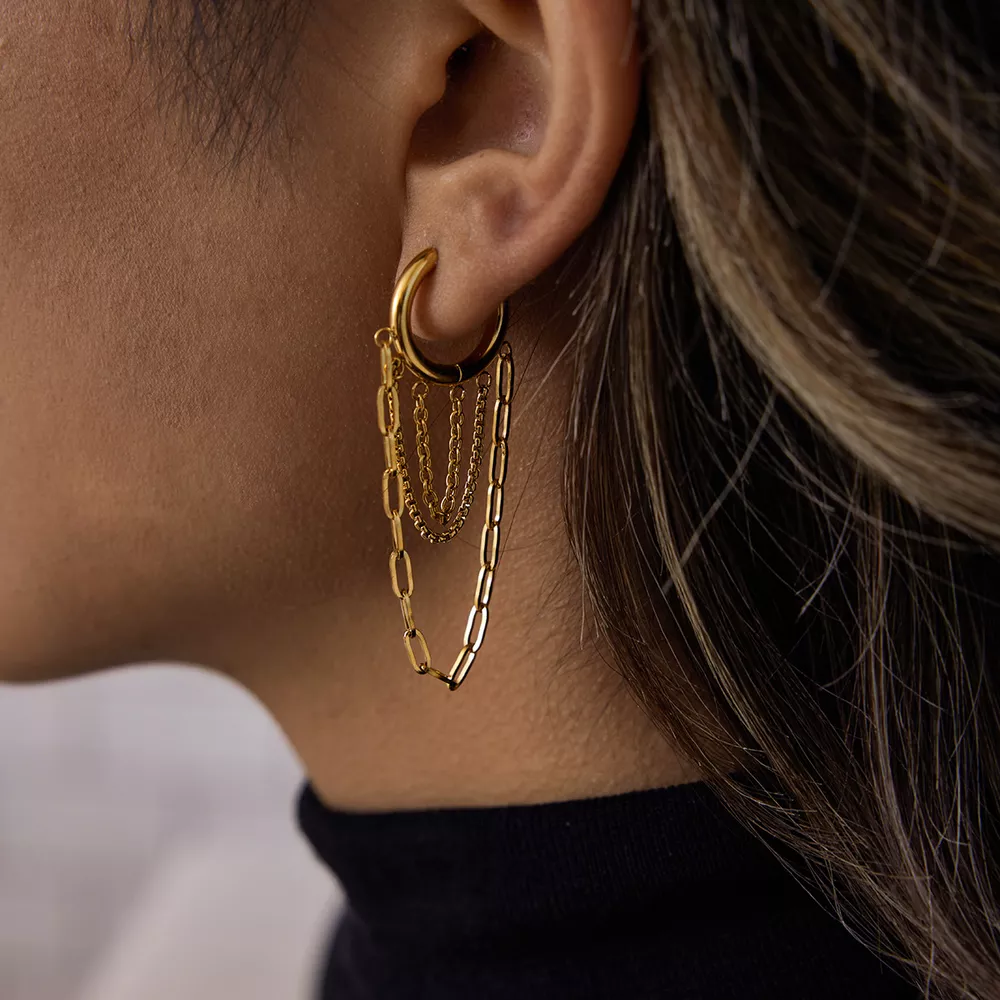 18K Gold-Plated Chain Hoop Earrings, image 9