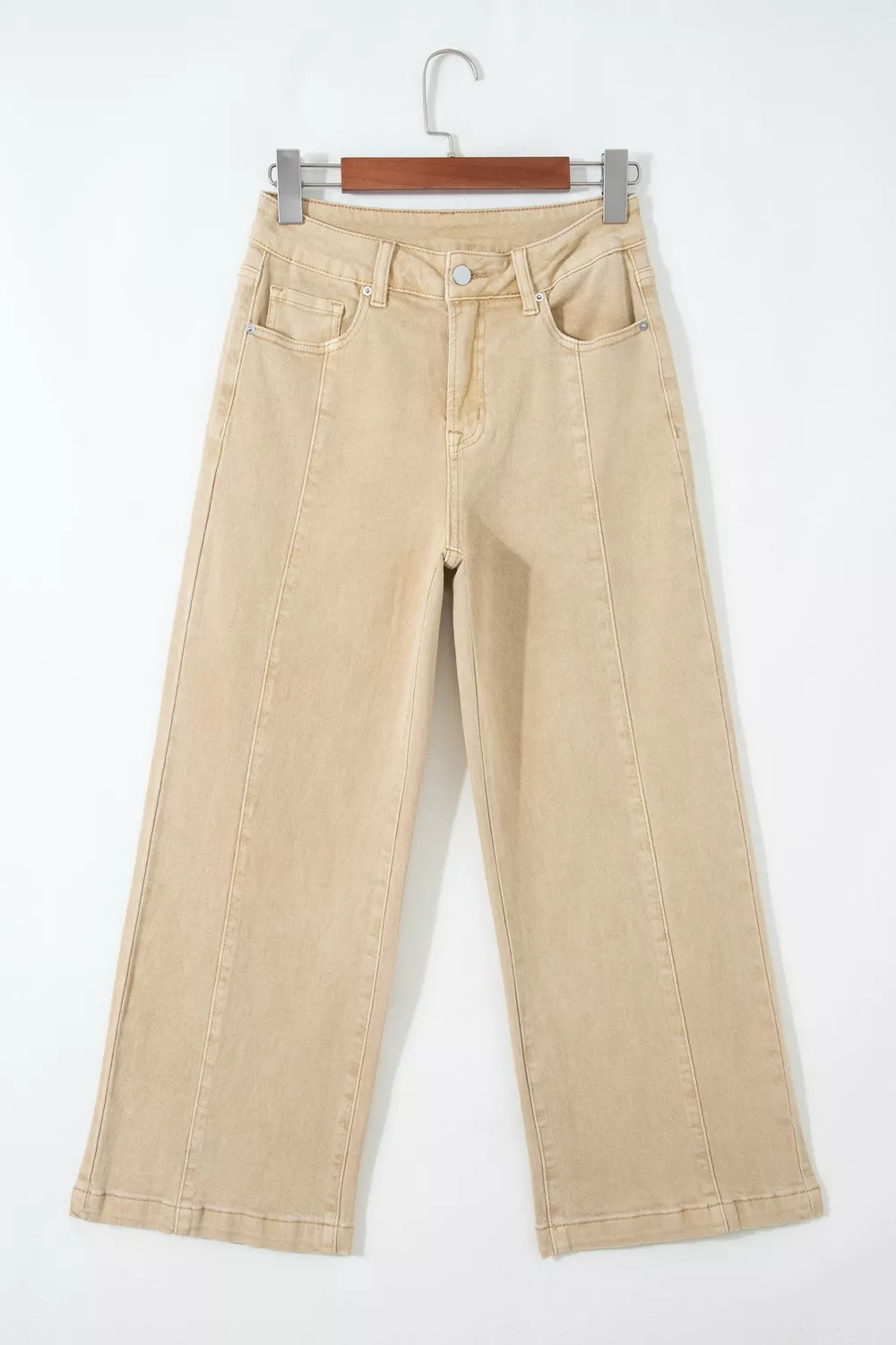 Solid Color Seamed Center Wide Leg Cropped Jeans, image 7