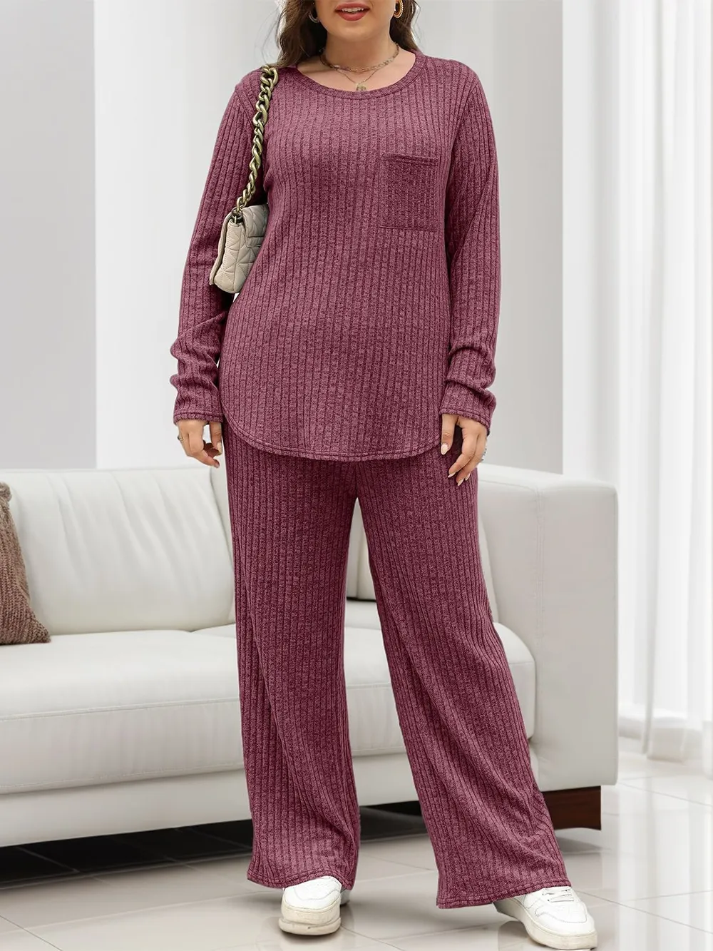 Round Neck Long Sleeve Top and Pants Set, image 34