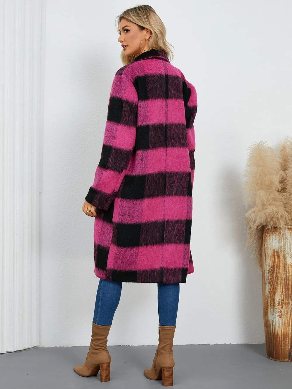 Plaid Double-Breasted Long Sleeve Coat, image 10
