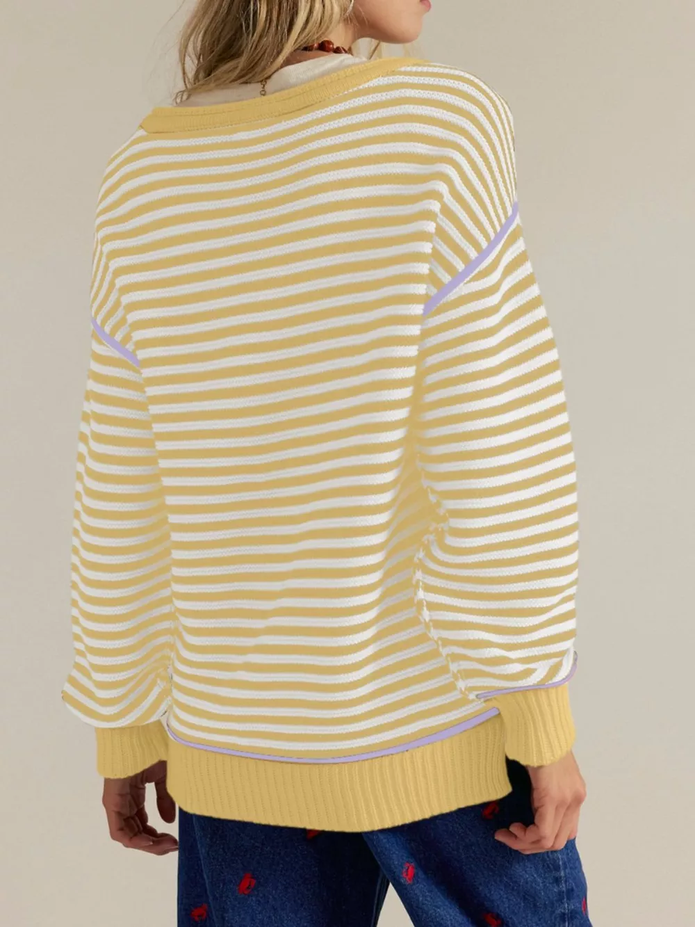 Striped Round Neck Long Sleeve Sweater, image 16