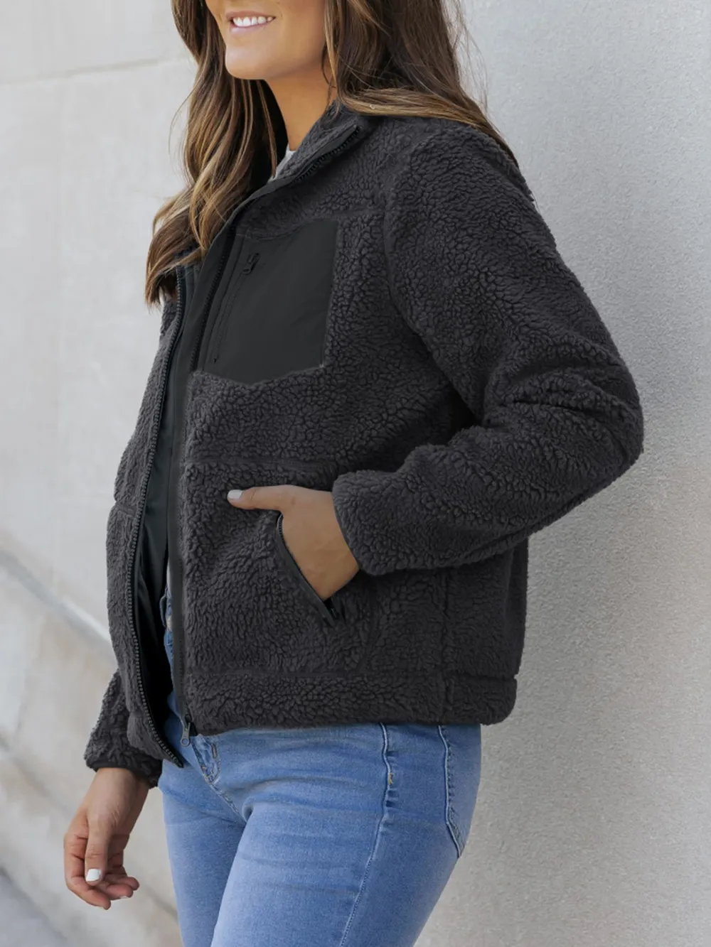 Zip Up Long Sleeve Plush Jacket, image 7