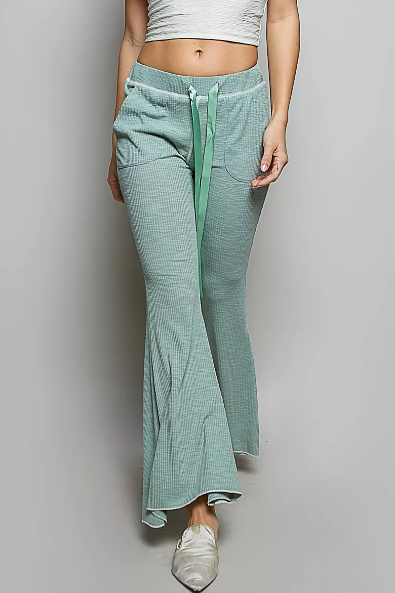 Drawstring Textured Ribbed Knit Pants