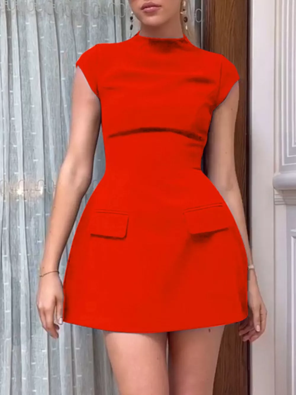 Mock Neck A-Line Mini Dress, image 12