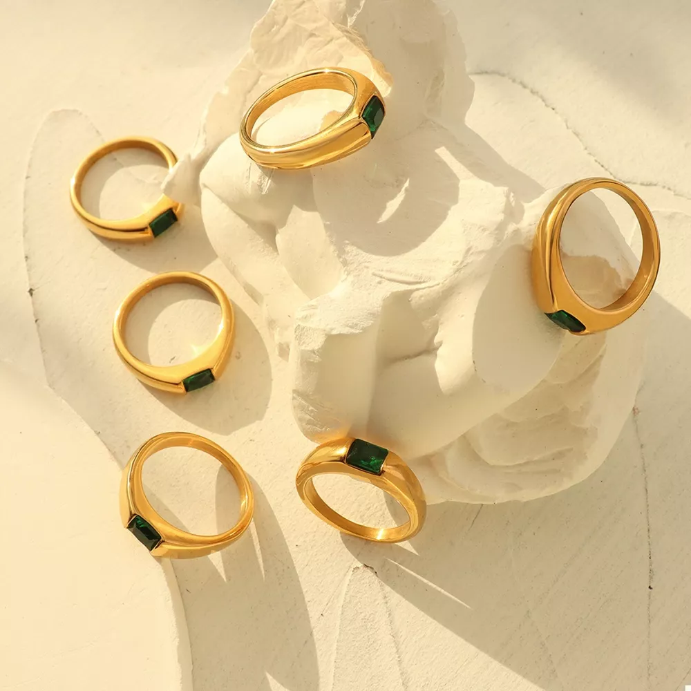 18K Gold-Plated Titanium Steel Zircon Ring, image 7