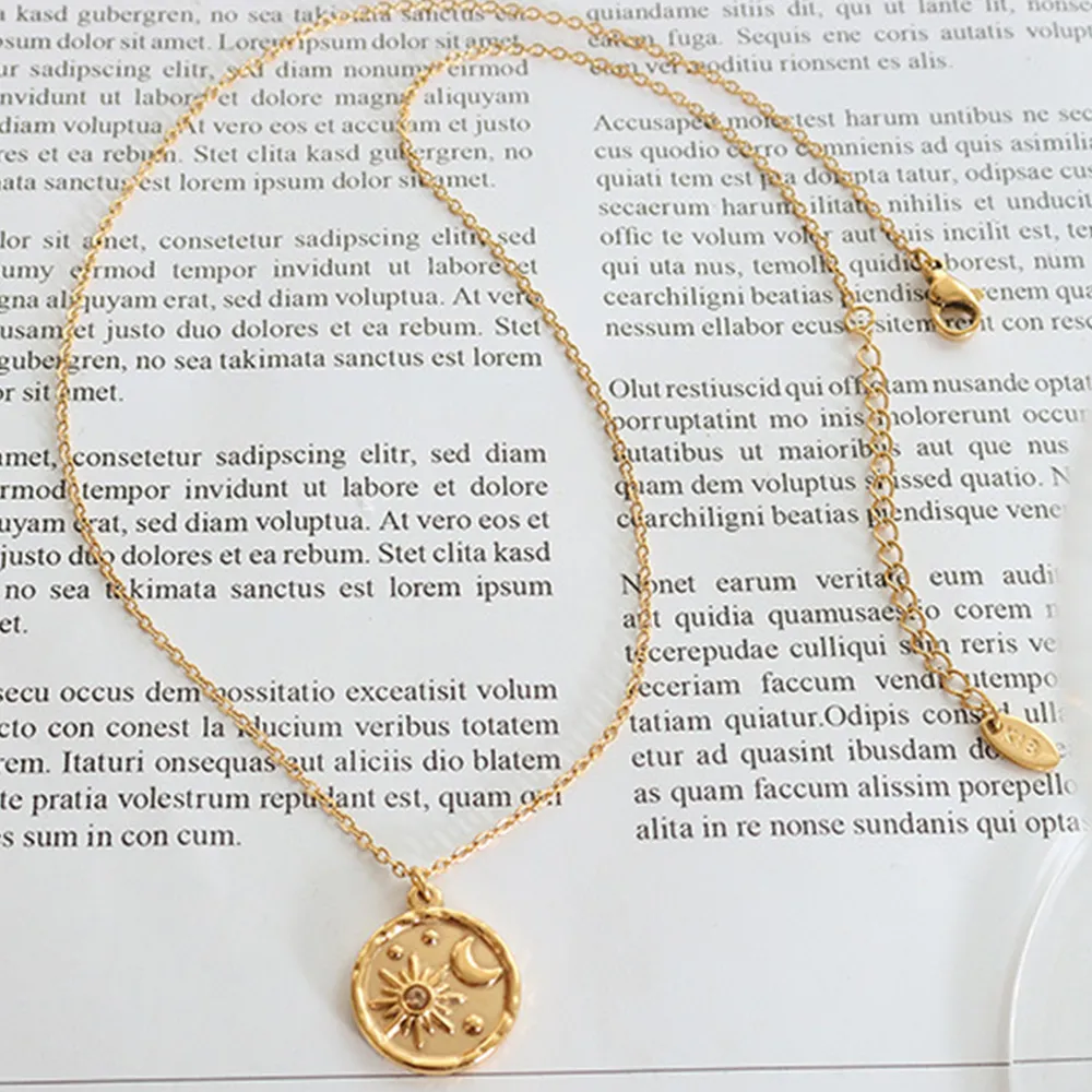 Zircon Titanium Steel Coin Shape Necklace, image 4