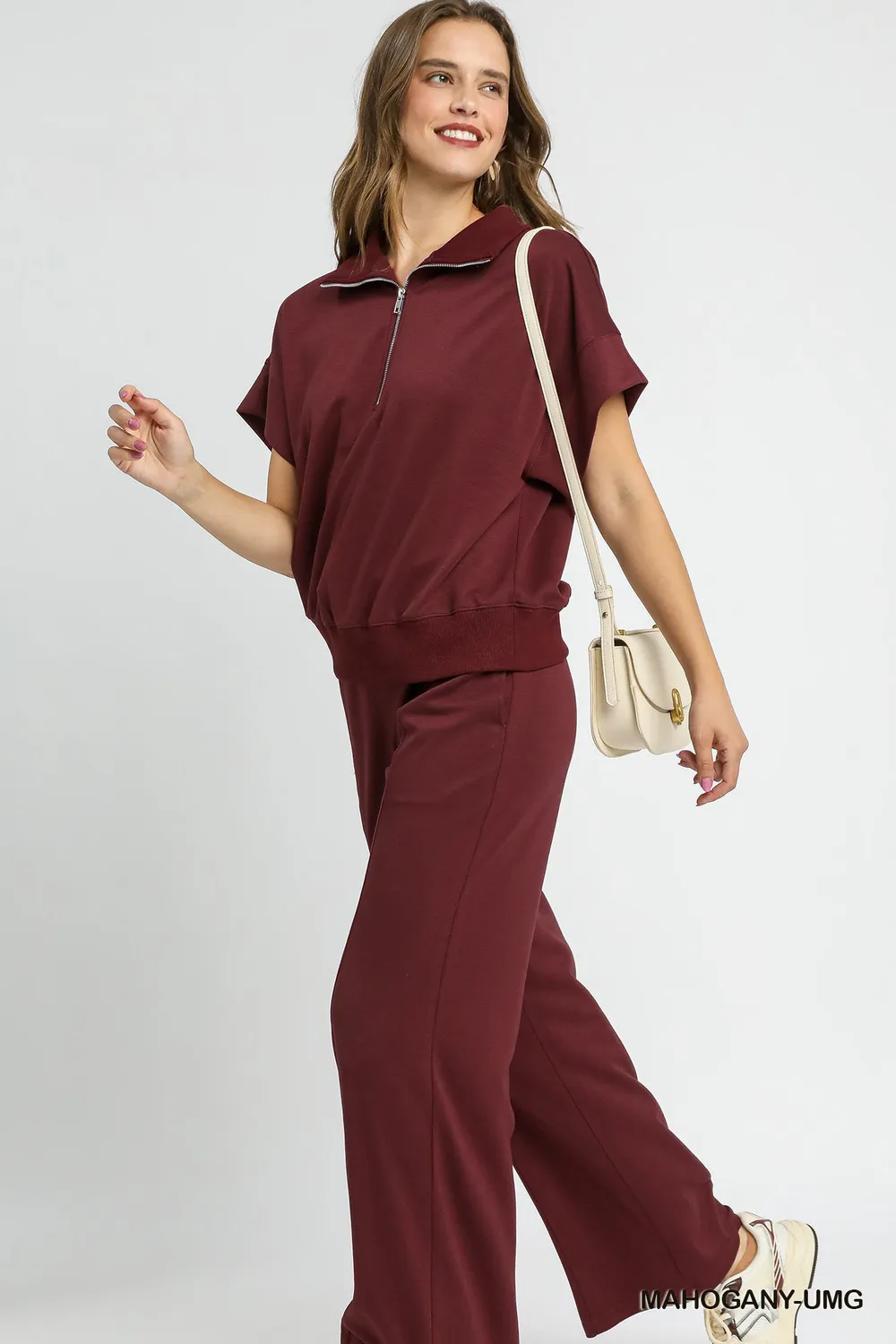Full Size Half-Zip Short Sleeve Top Plus Size, image 2