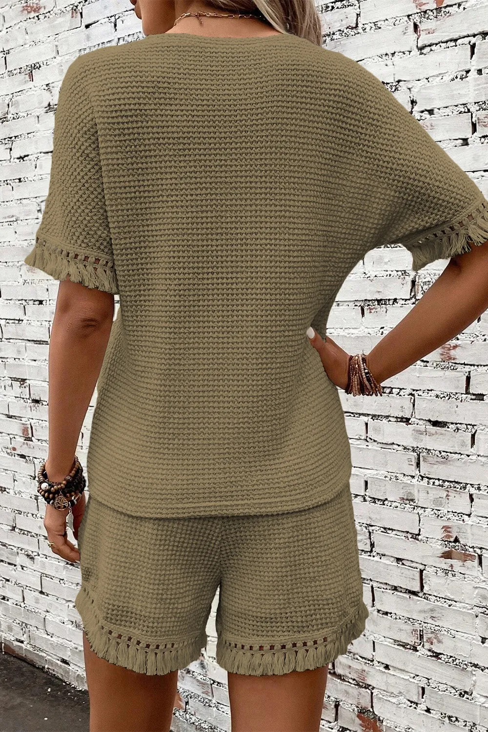 Tassel Round Neck Top and Shorts Set, image 8