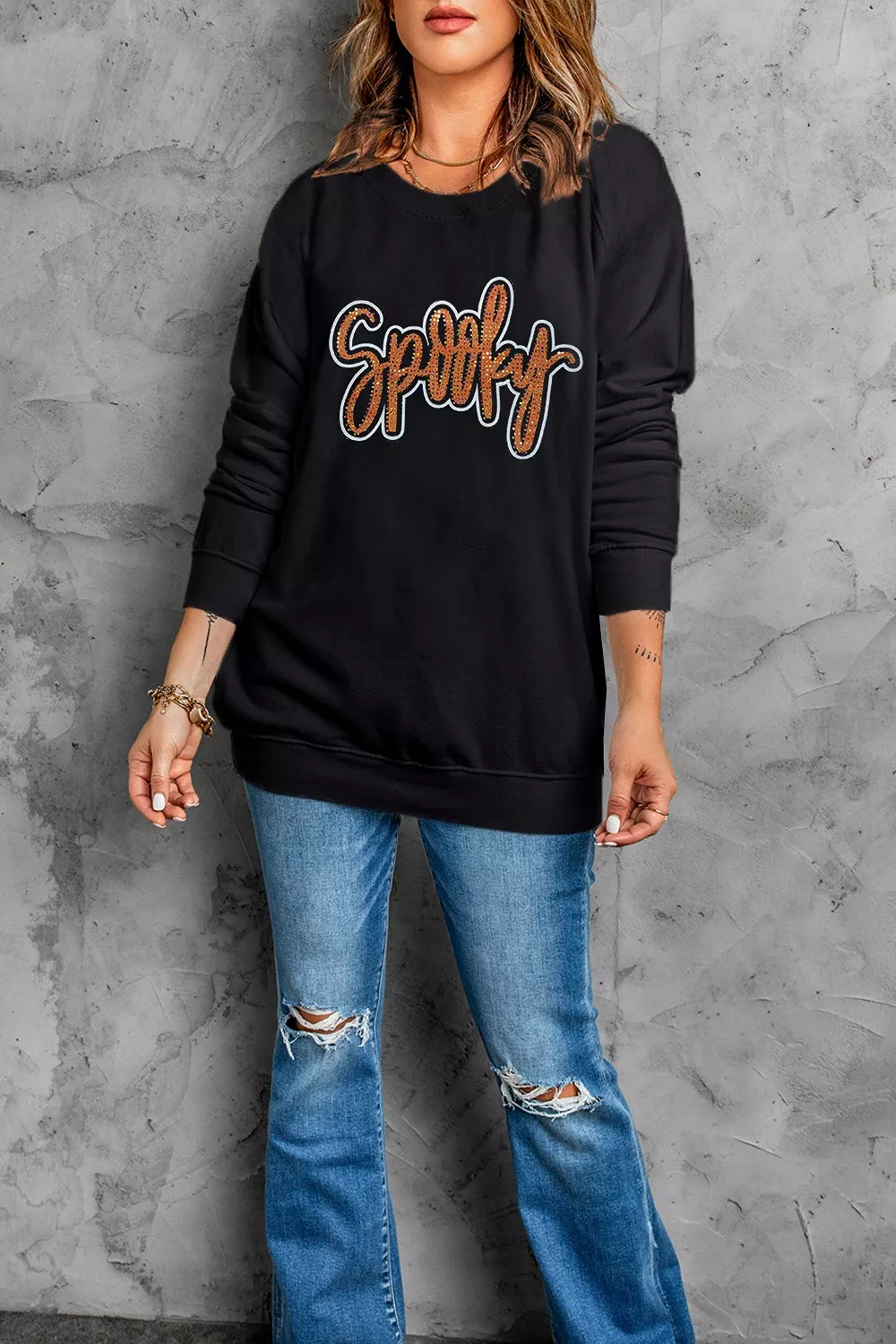 Spooky Rhinestone Drop Shoulder Sweatshirt, image 7