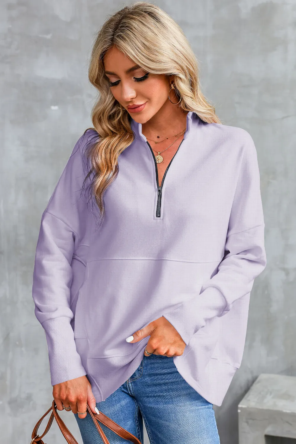 Half Zip Pocketed Dropped Shoulder Sweatshirt, image 18