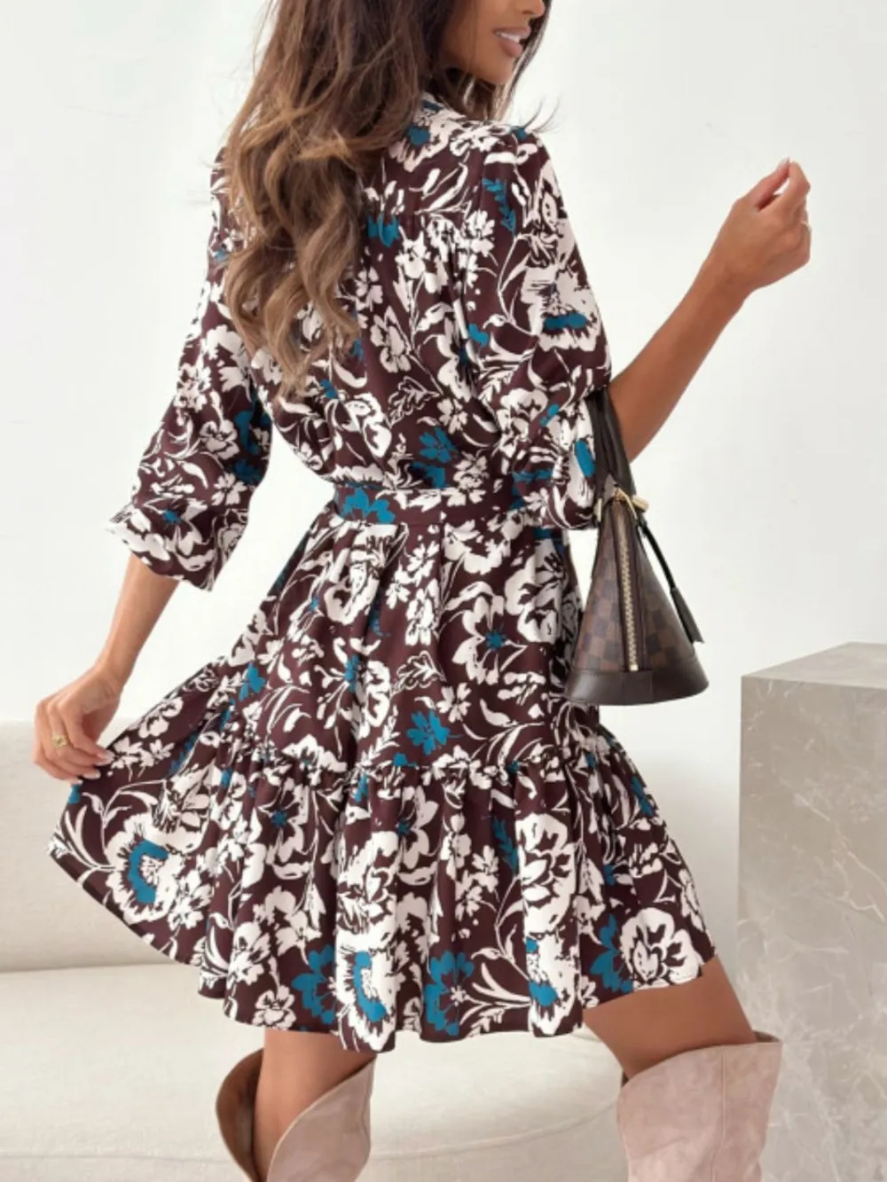 Ruffle Hem Floral Long Sleeve Dress, image 9