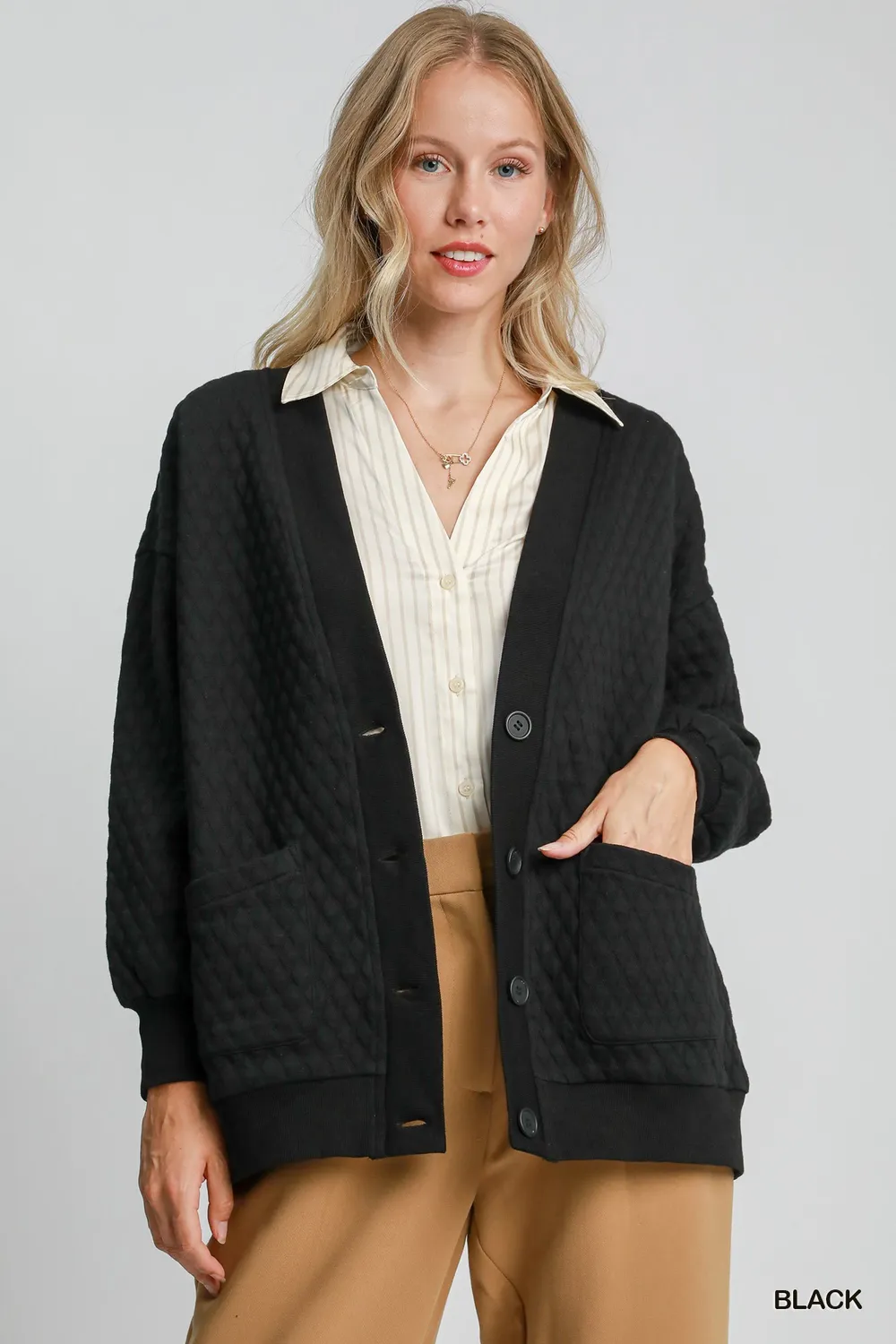 Button-Up Jacquard Cardigan