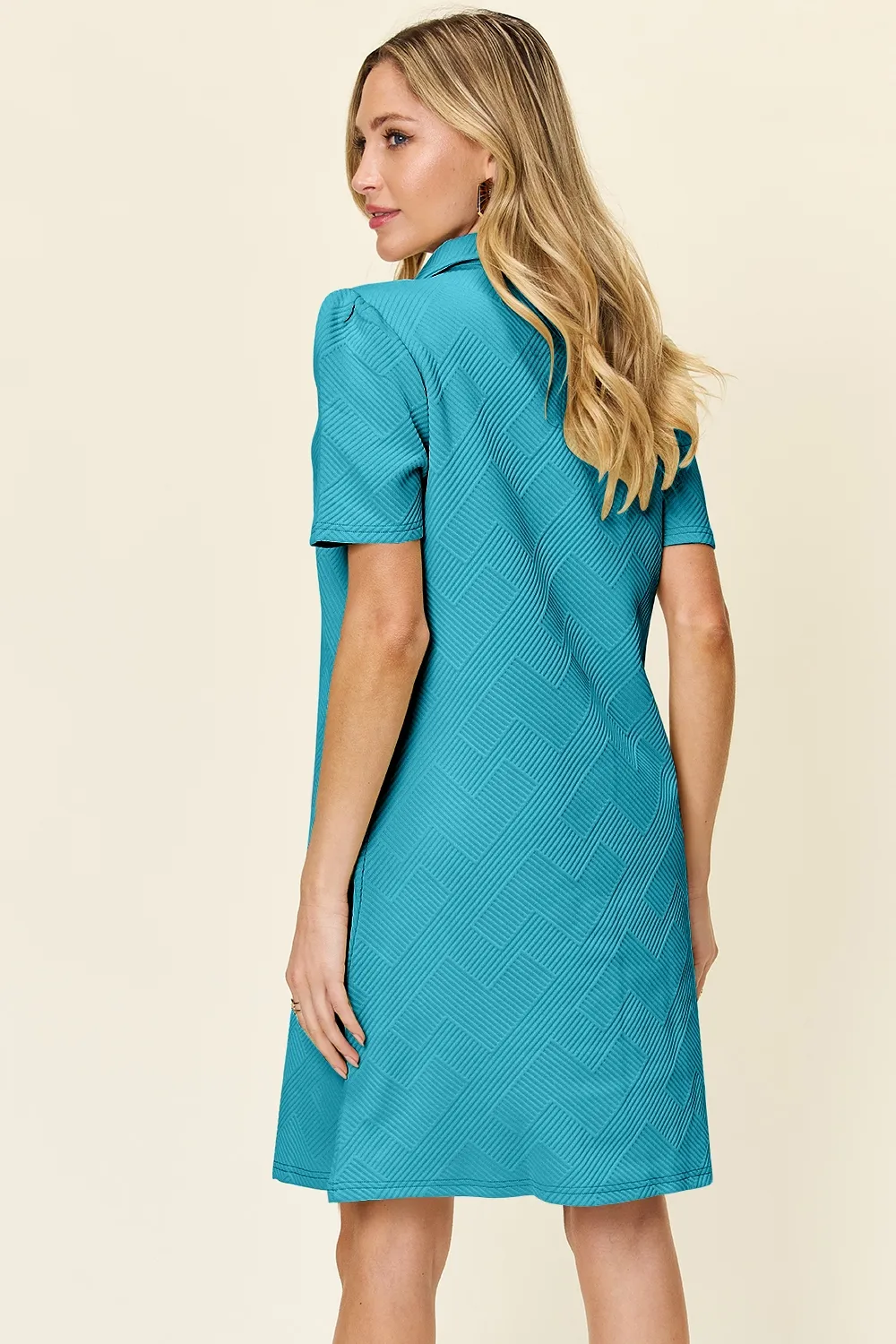 Full Size Texture Collared Neck Short Sleeve Dress, image 33