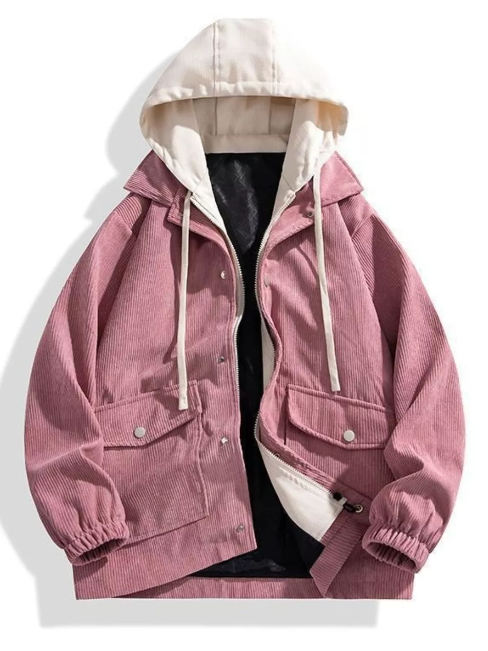 Men's Plus Size Casual Corduroy Snap Down Hooded Jacket, image 5