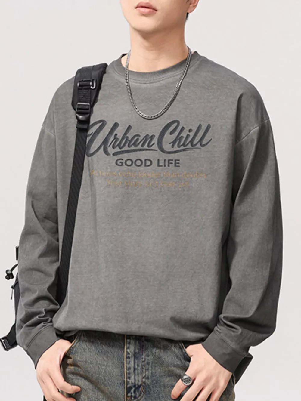 Men's Plus Size Letter Graphic Long Sleeve T-Shirt, image 6