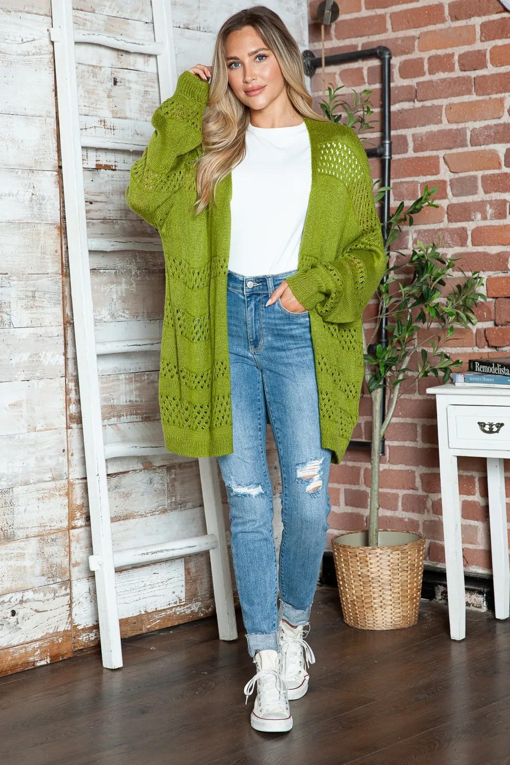 Openwork Open Front Long Sleeve Cardigan, image 33