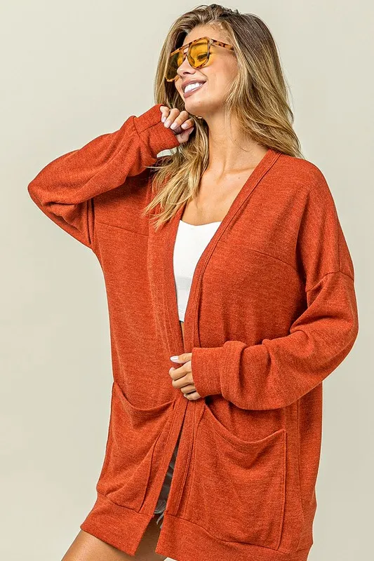 Open Front Drop Shoulder Cardigan with Pockets, image 5