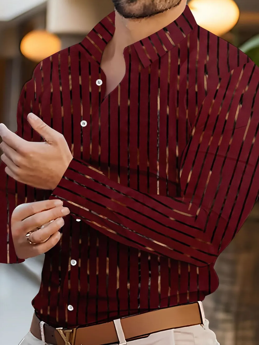 Men's Full Size Striped Button Up Long Sleeve Shirt Plus Size, image 7