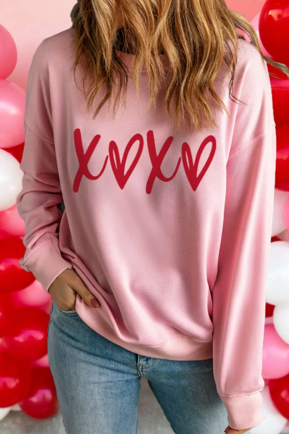 Valentine’s Day XOXO Round Neck Drop Shoulder Sweatshirt, image 5