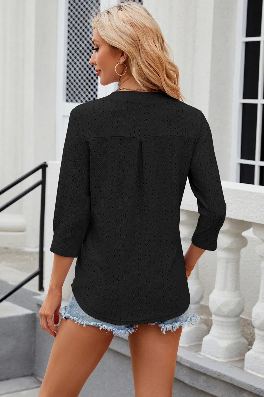 Eyelet Notched Knit Jacquard Top, image 28