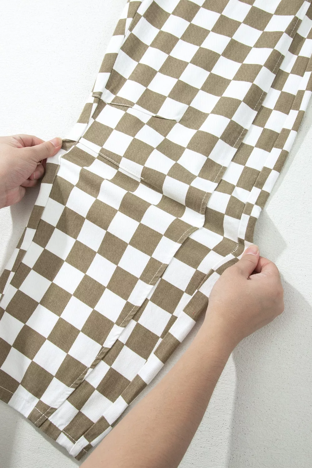 Checkered Print Denim Barrel Pants, image 10