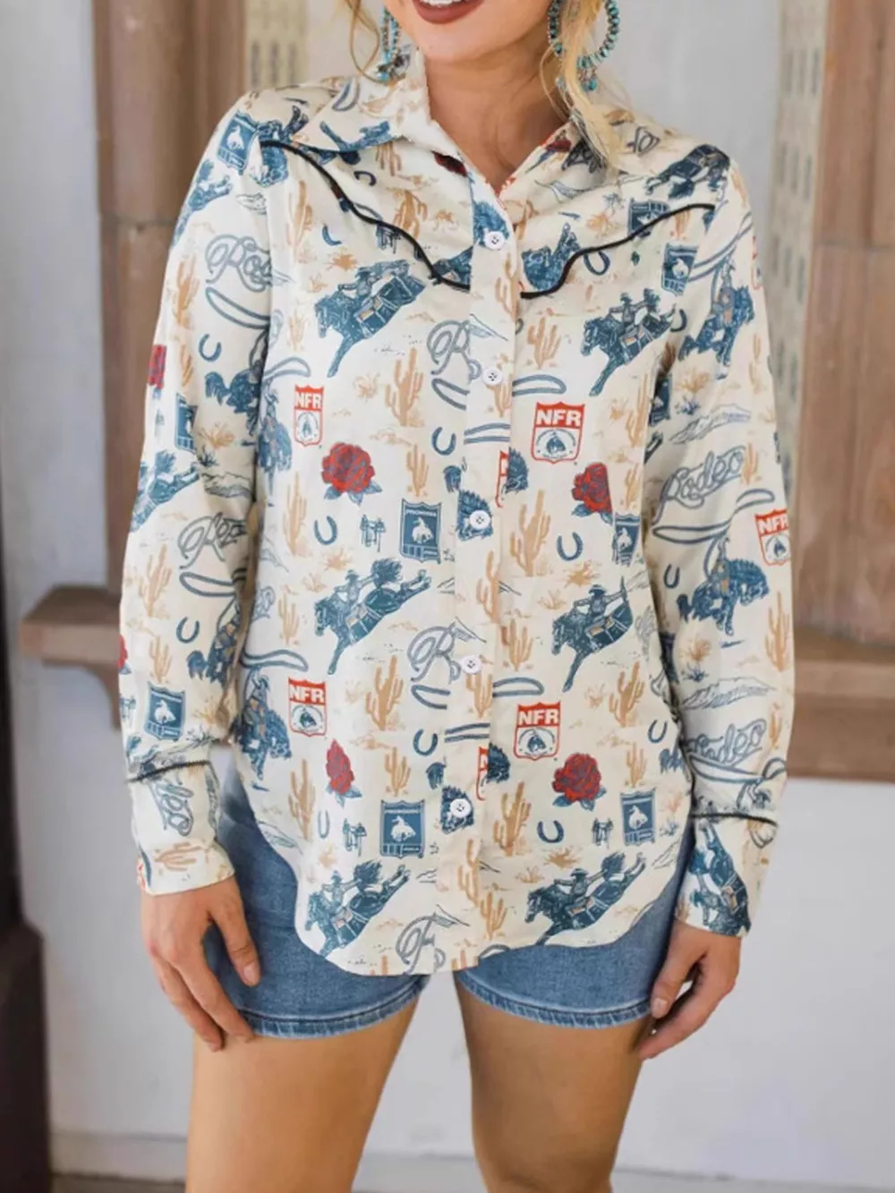 Printed Button Up Long Sleeve Shirt, image 2