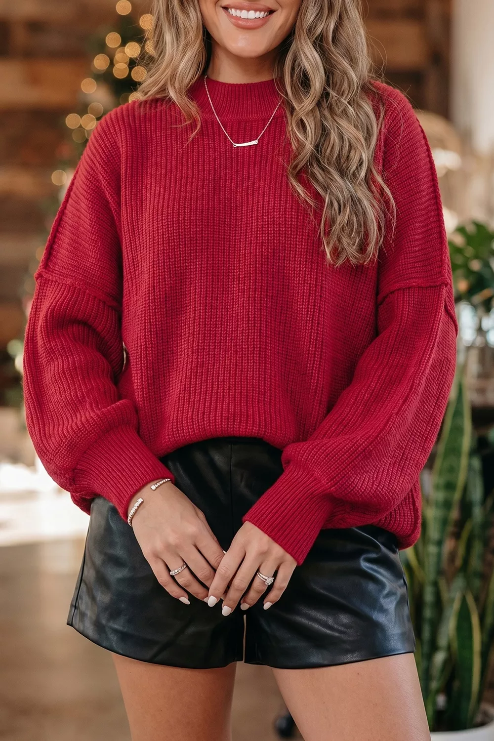 Long Sleeve Ribbed Knit Stand Neck Regular Fit Sweater, image 2