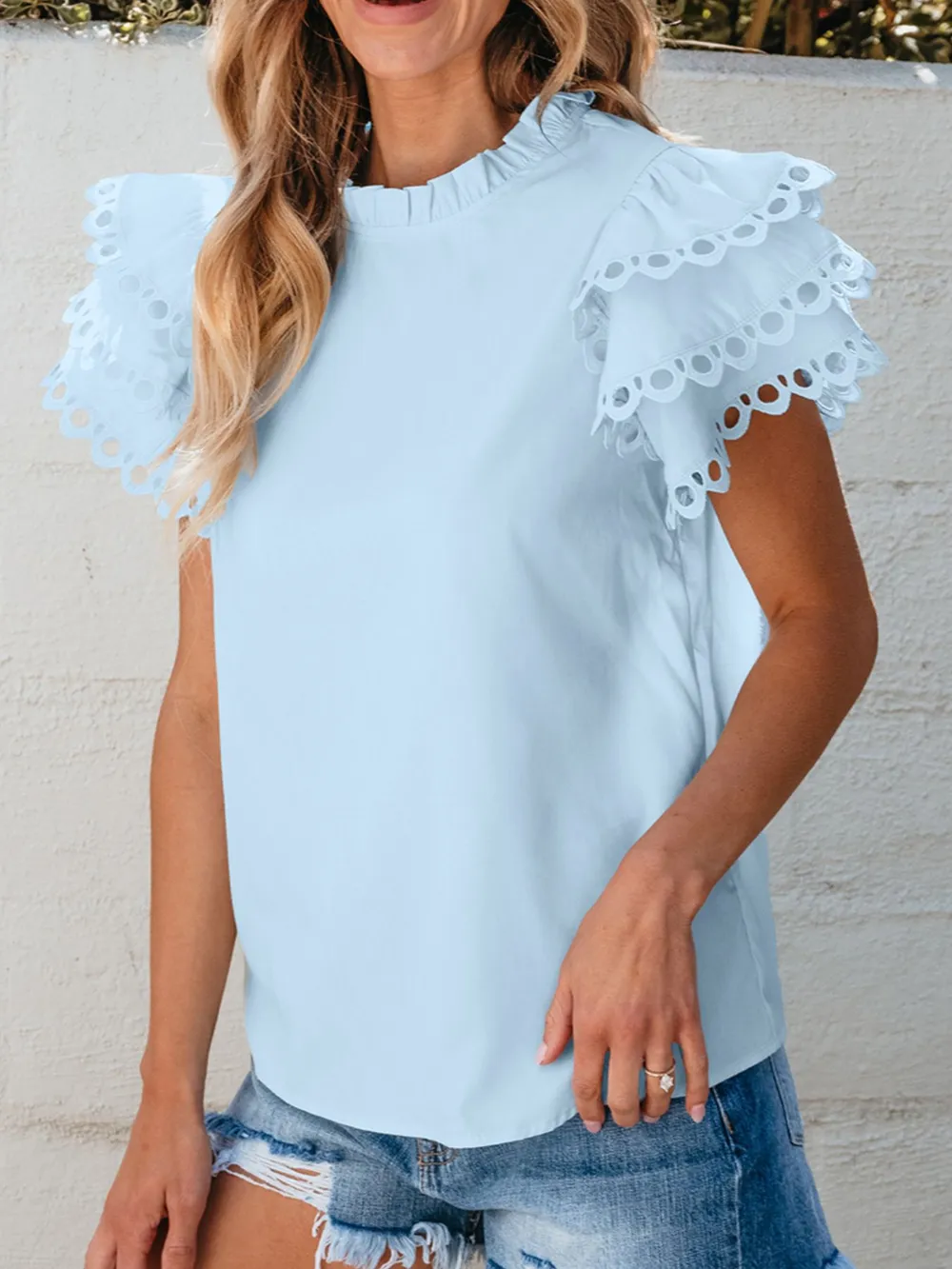 Layered Ric Rac Short Sleeve Filled Neck Blouse, image 4