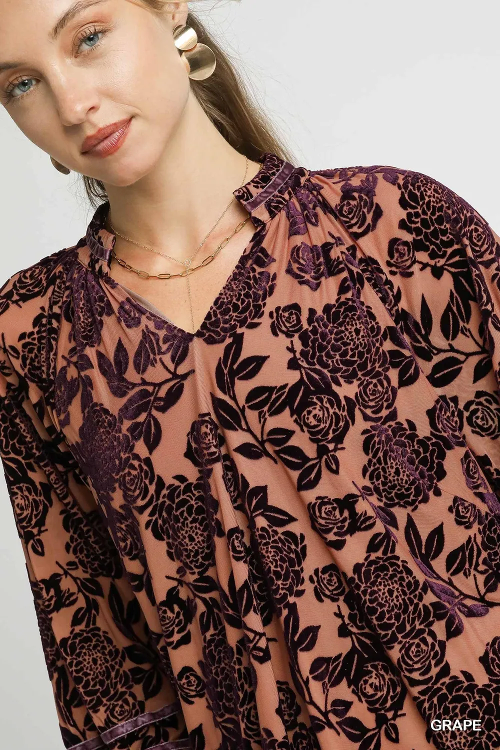 Floral Velvet Blouse with Balloon Sleeves, image 5