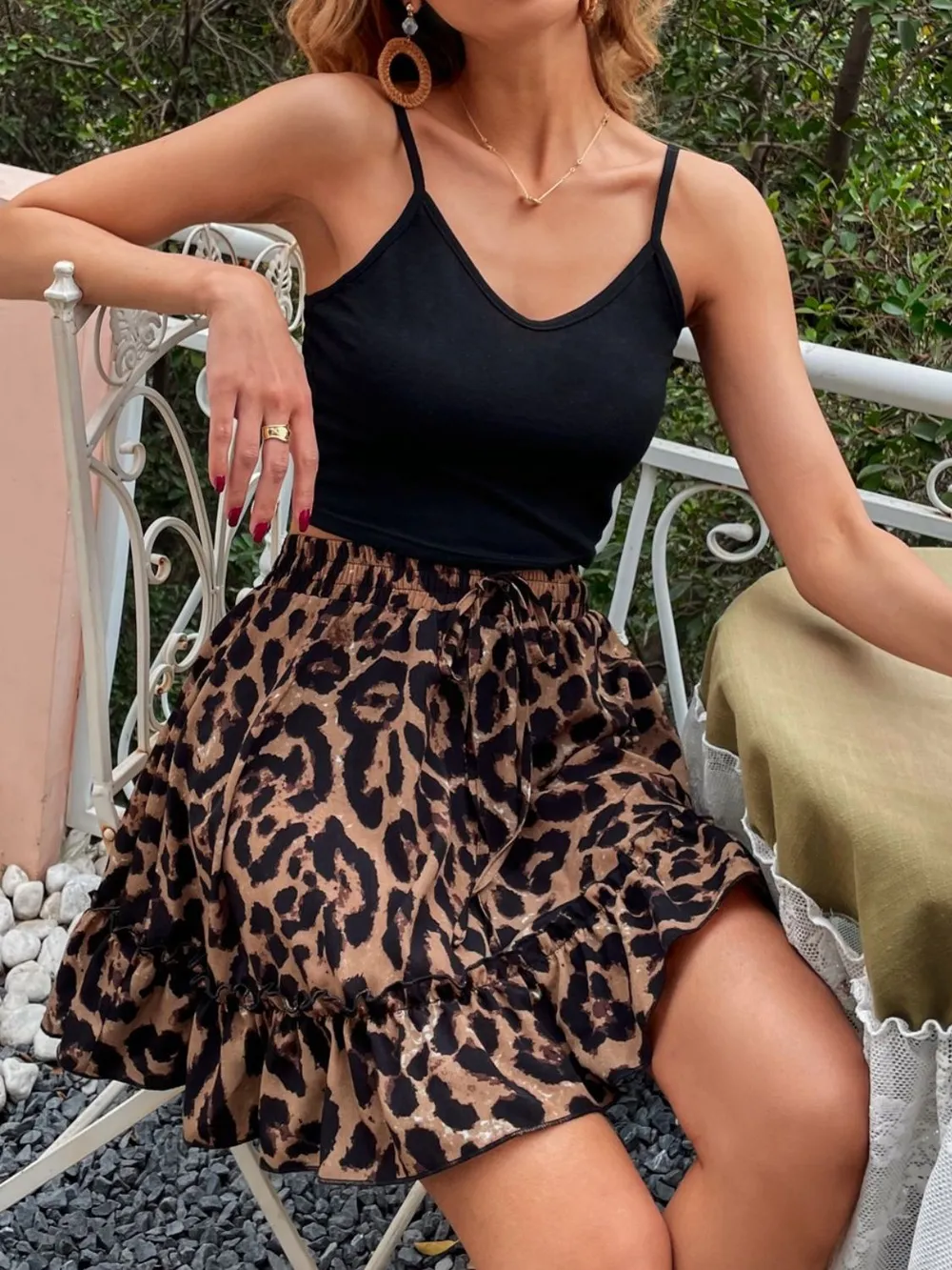 V-Neck Cami and Leopard Skirt Set, image 3