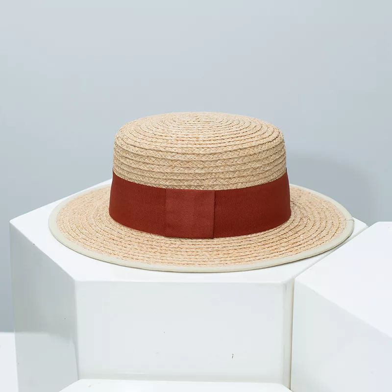 Straw Boater Hat with Contrast Band, image 4