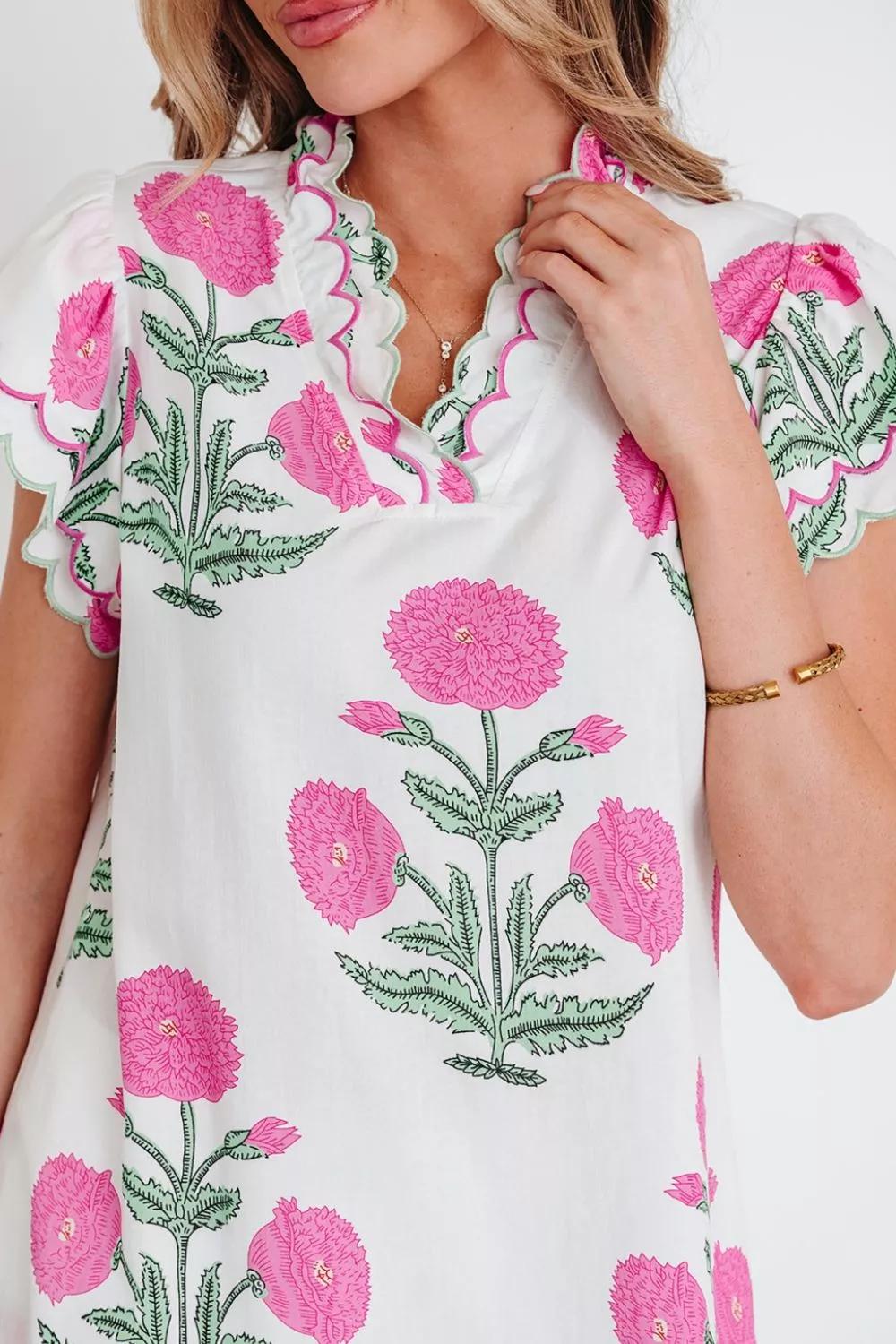Contrast Scallop Trim Layered Short Sleeve V Neck Blouse, image 6