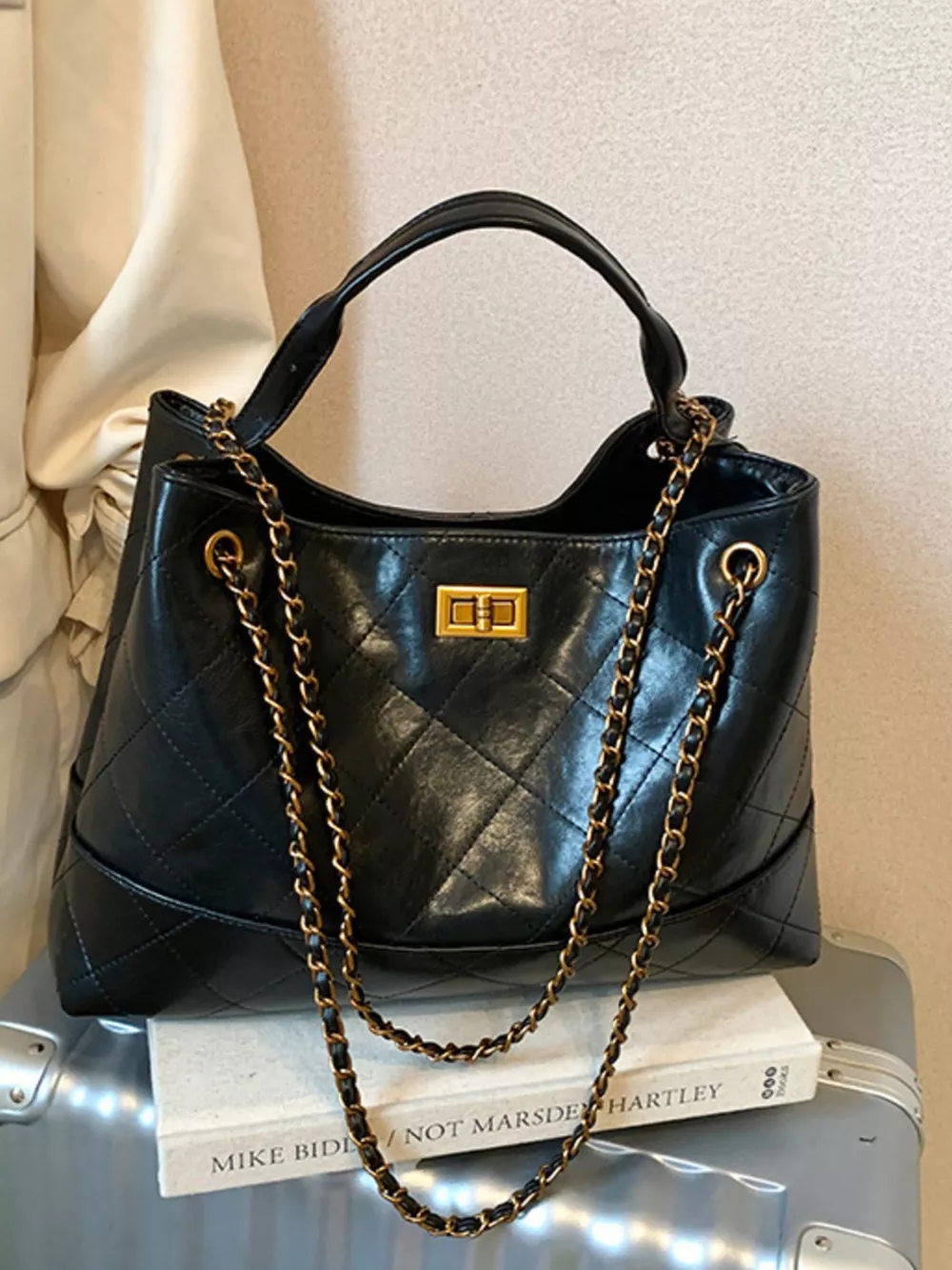 Quilted Leather Chain Strap Crossbody Bag, image 3