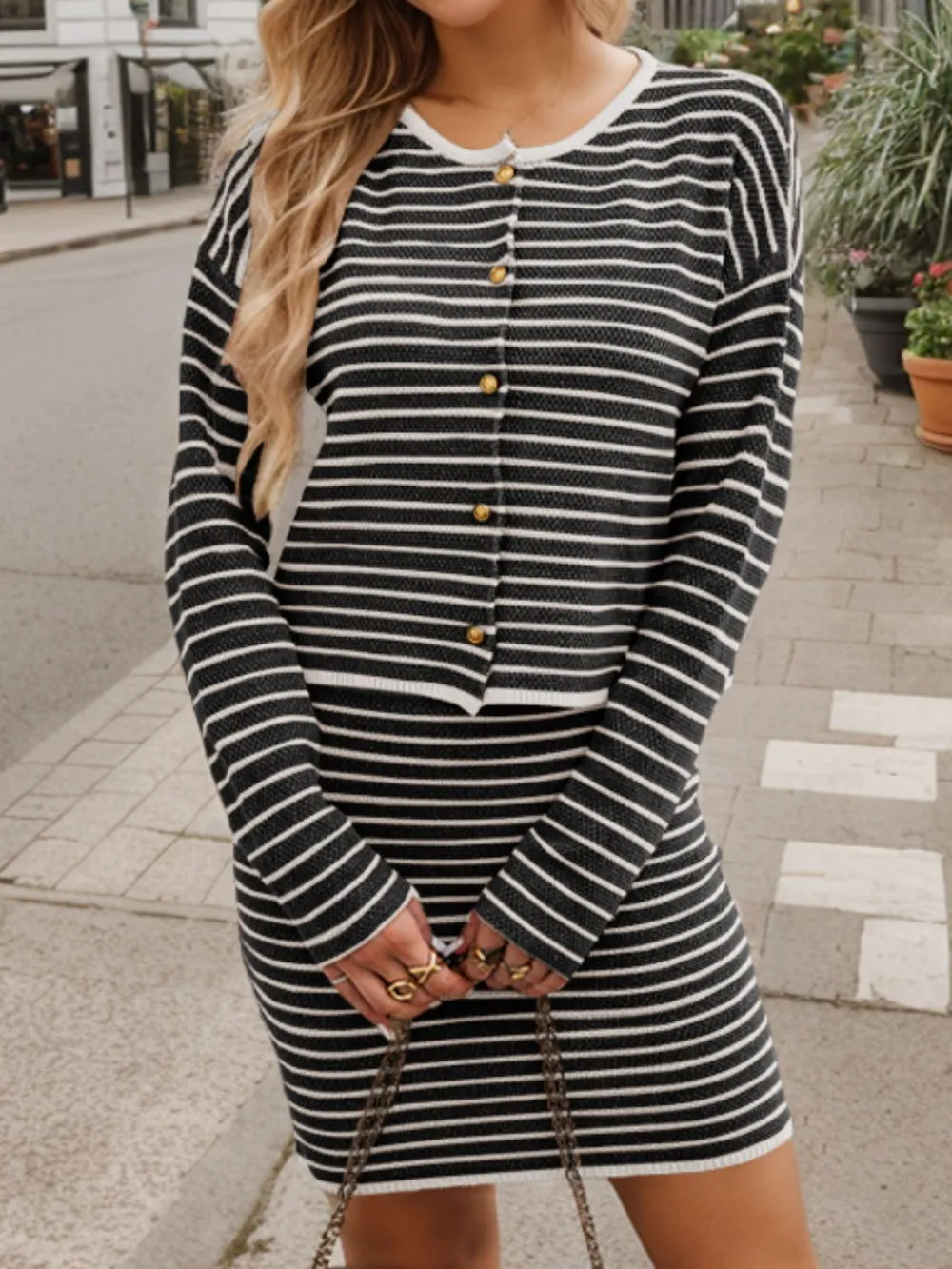 Striped Long Sleeve Top and Skirt Set, image 5