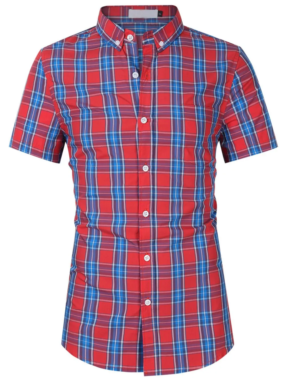Men's Plaid Collared Neck Short Sleeve Shirt, image 6