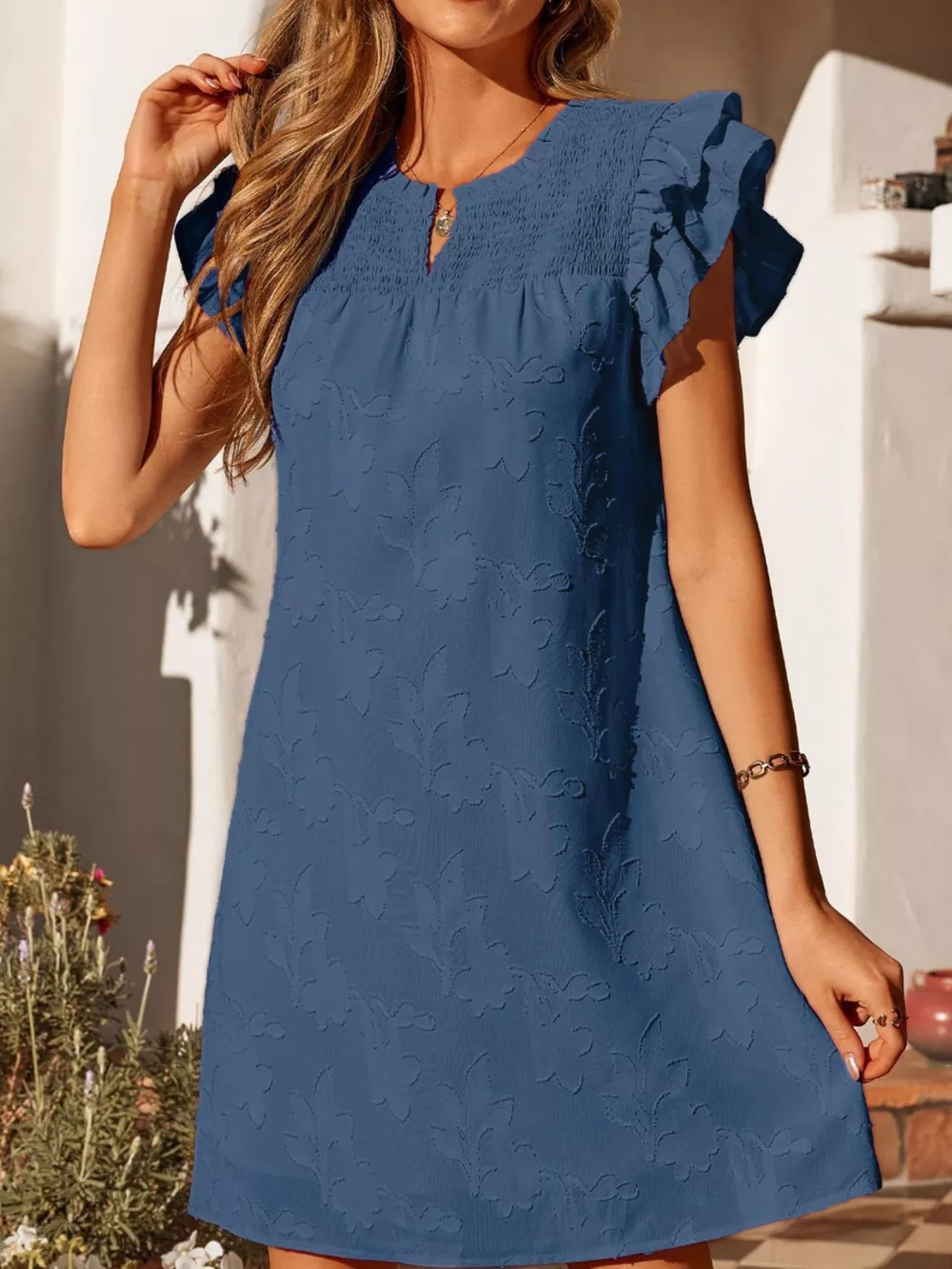 Floral Embossed Ruffle Sleeve Mini Dress, image 14