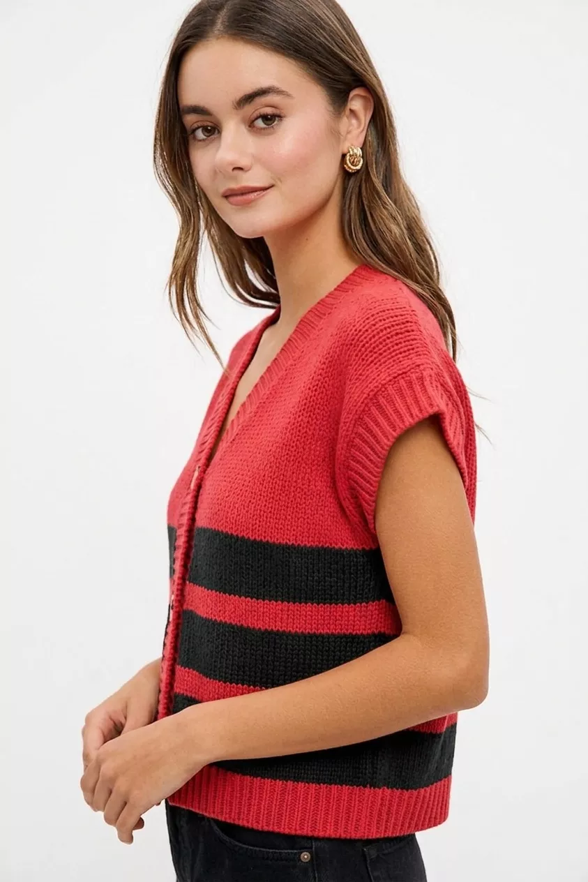 BiBi Game Day Theme Stripe Buttoned V Neck Knit Cardigan, image 2