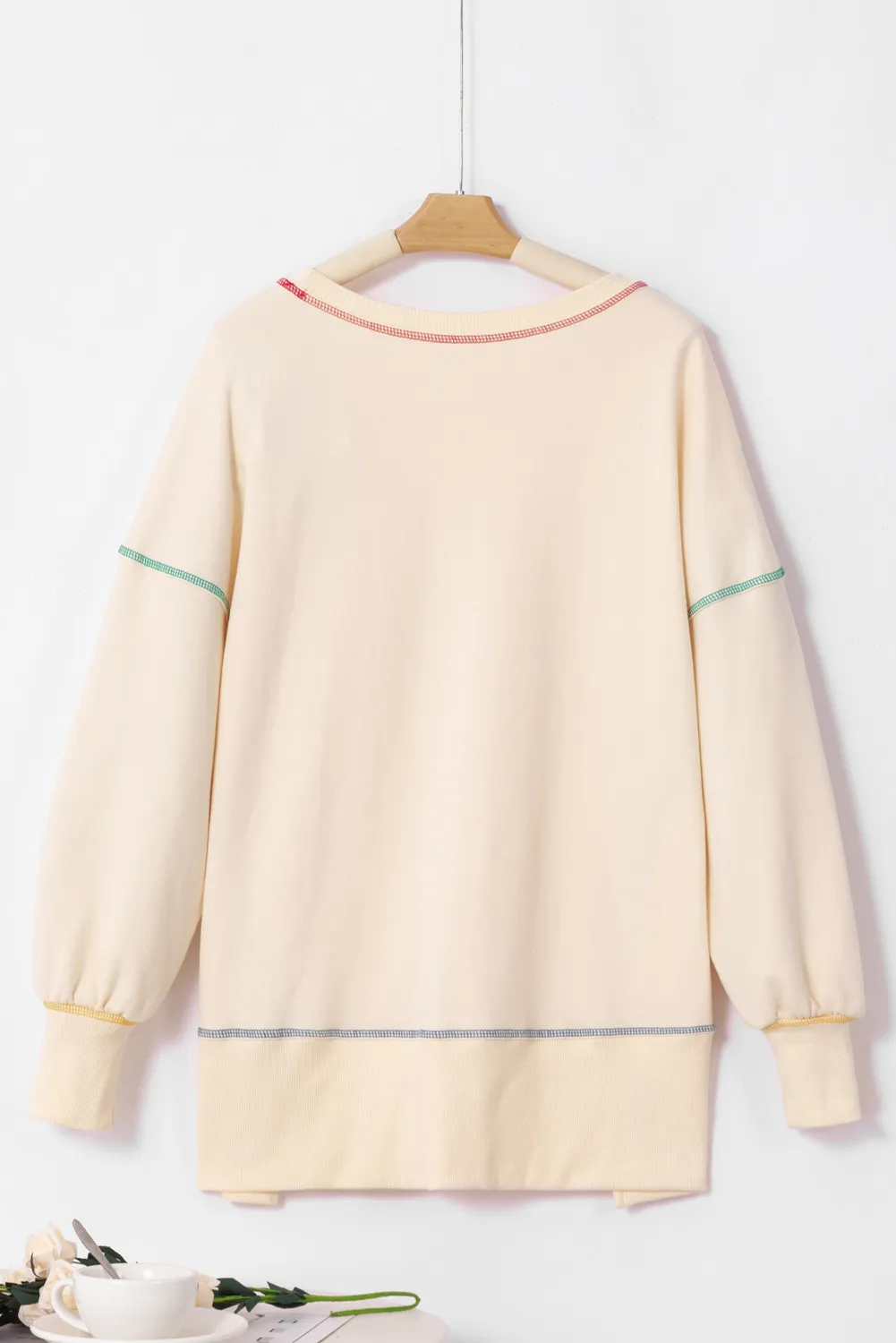 Contrast Stitching Sequin Pumpkin Round Neck Long Sleeve Sweatshirt, image 4