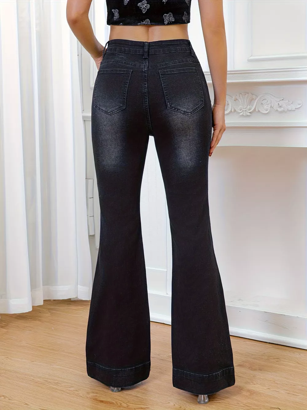 Rhinestone Embellished Flare Leg Jeans, image 4