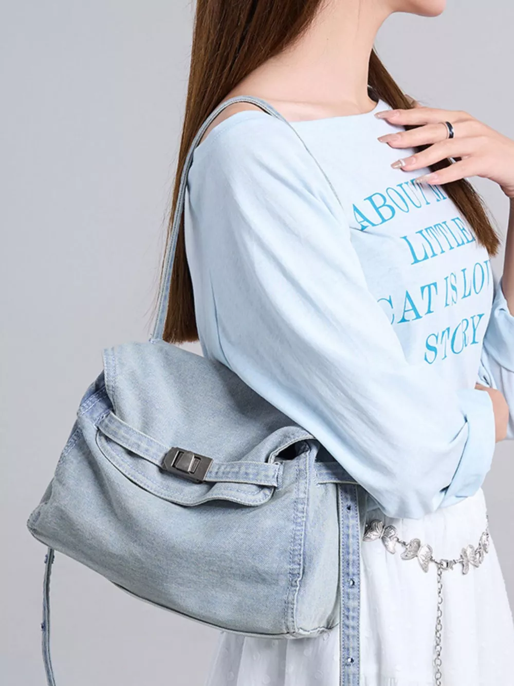 Vintage Denim Shoulder Bag, image 3
