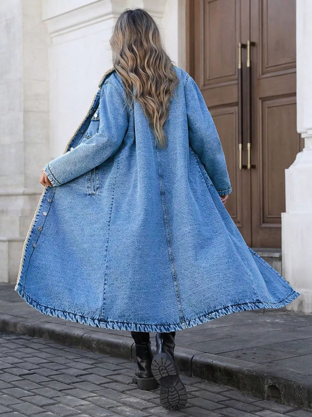Sherpa Lined Longline Denim Jacket, image 24