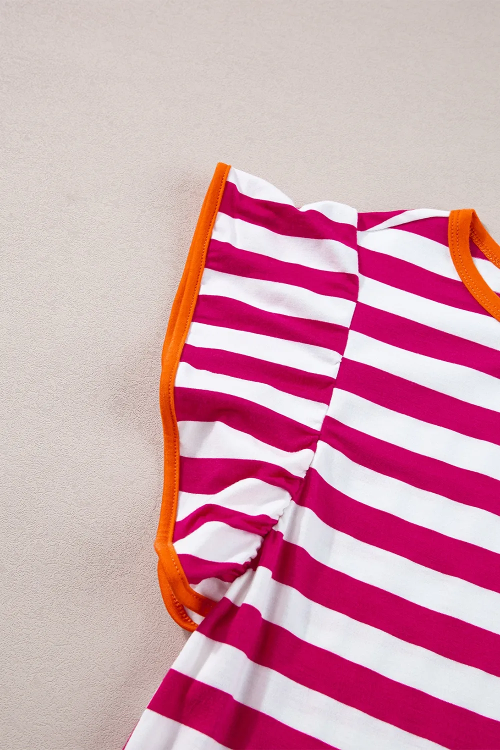 Ruffled Striped Round Neck Cap Sleeve Blouse, image 4