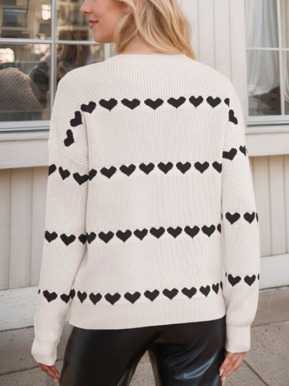 Heart Round Neck Long Sleeve Sweater, image 11